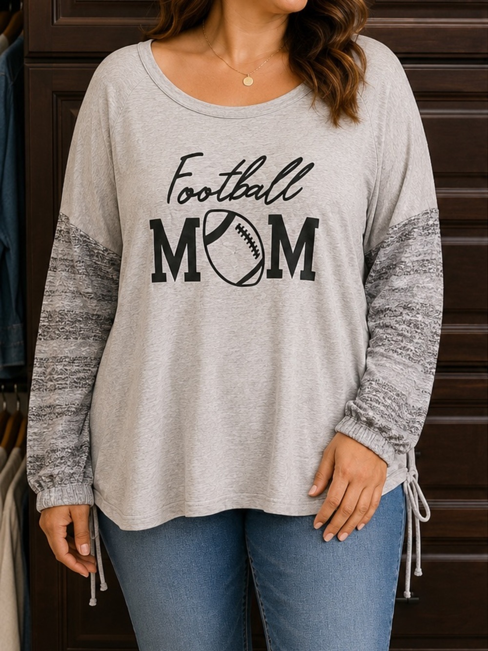 Hand Crafted Light Gray 'Football Mom' Long Sleeve Sweatshirt size 18/20W